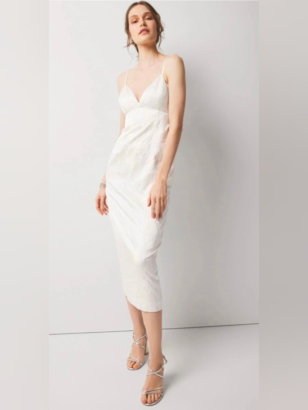 White House Black Market Ivory Spaghetti-Strap Midi Dress